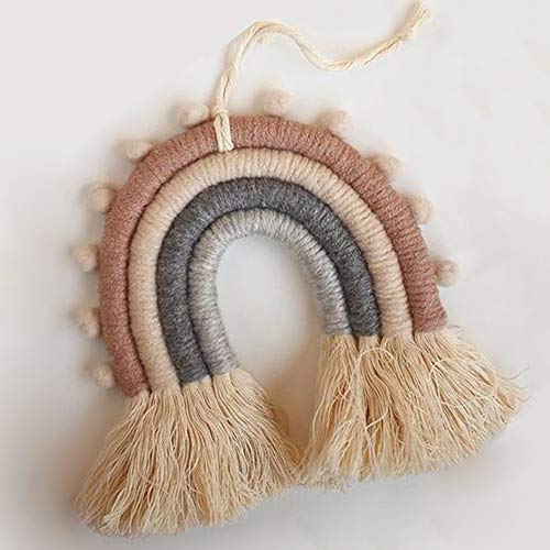 Image of EBINGMIMA Rainbow Wall Hanging, Woven Macrame Rainbow Wall Hanging, Nursery Home Wall Decor, Bohemian Wall Hanging (Pom Pom Trim,5x5.5x0.39in)