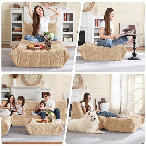 Image of HABUTWAY Bean Bag Ottoman,Memory Foam Foot Rest,Ottoman,Khaki | Fireside Chair Ottoman,Memory Foam Lazy Bean Bag Sofa for Living Room,Bedroom,Dorm,Office