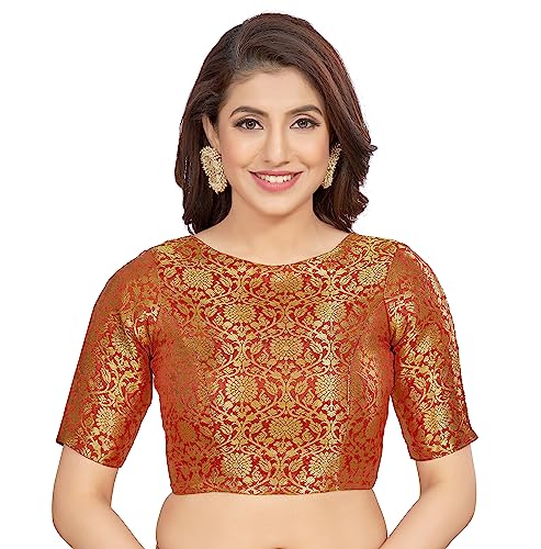 womens traditional benaras brocade readymade stitched saree blouse