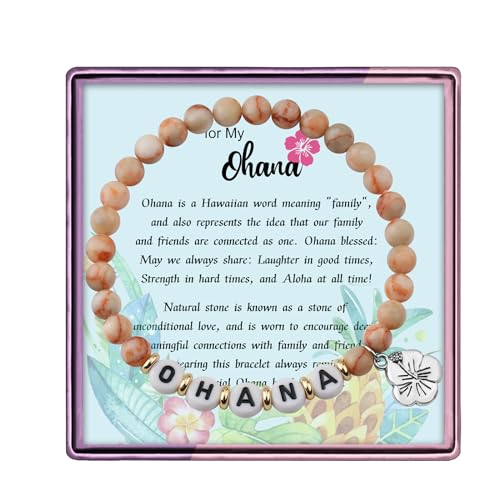 Ohana Bracelet Gifts for Women, Natural Stone Beads Bracelet Friendship Jewelry Birthday Gifts for Women Sister Granddaughter Hawaiian Accessories