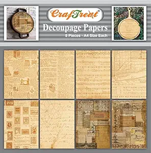 decoupage Paper Vintage - Vintage Backgrounds -Size: A4 (8.3 x 11.7 Inch) 8 Pcs - French decoupage Paper for Furniture - decoupage Paper Background- Vintage Paper for Scrapbooking
