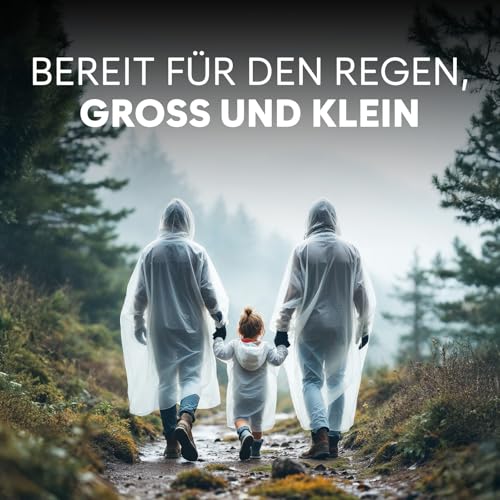 ZENO Regenponcho Festival Wasserdicht - Regenponcho Familien Set - Regencape Festival Einweg - Damen, Kinder & Mann - Transparent mit Kapuze - Reise, Wandern, Camping