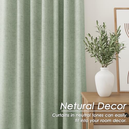 Image of Nanspring Light Sage 100% Blackout Linen Curtains 84 Inch Length 2 Panels Set for Bedroom Back Tab Modern Farmhouse Decor Black Out Curtain for Living Room Office Thermal Insulated Drapes 52x84