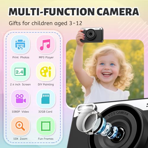 Kids Camera Instant Print, 1080P Instant Camera for Kids with 5 Rolls Print Paper & 32GB Card, Kids Digital Cameras Christmas Birthday Toddler Boys Gifts for Girls Toys Age 3-12 - Image 3