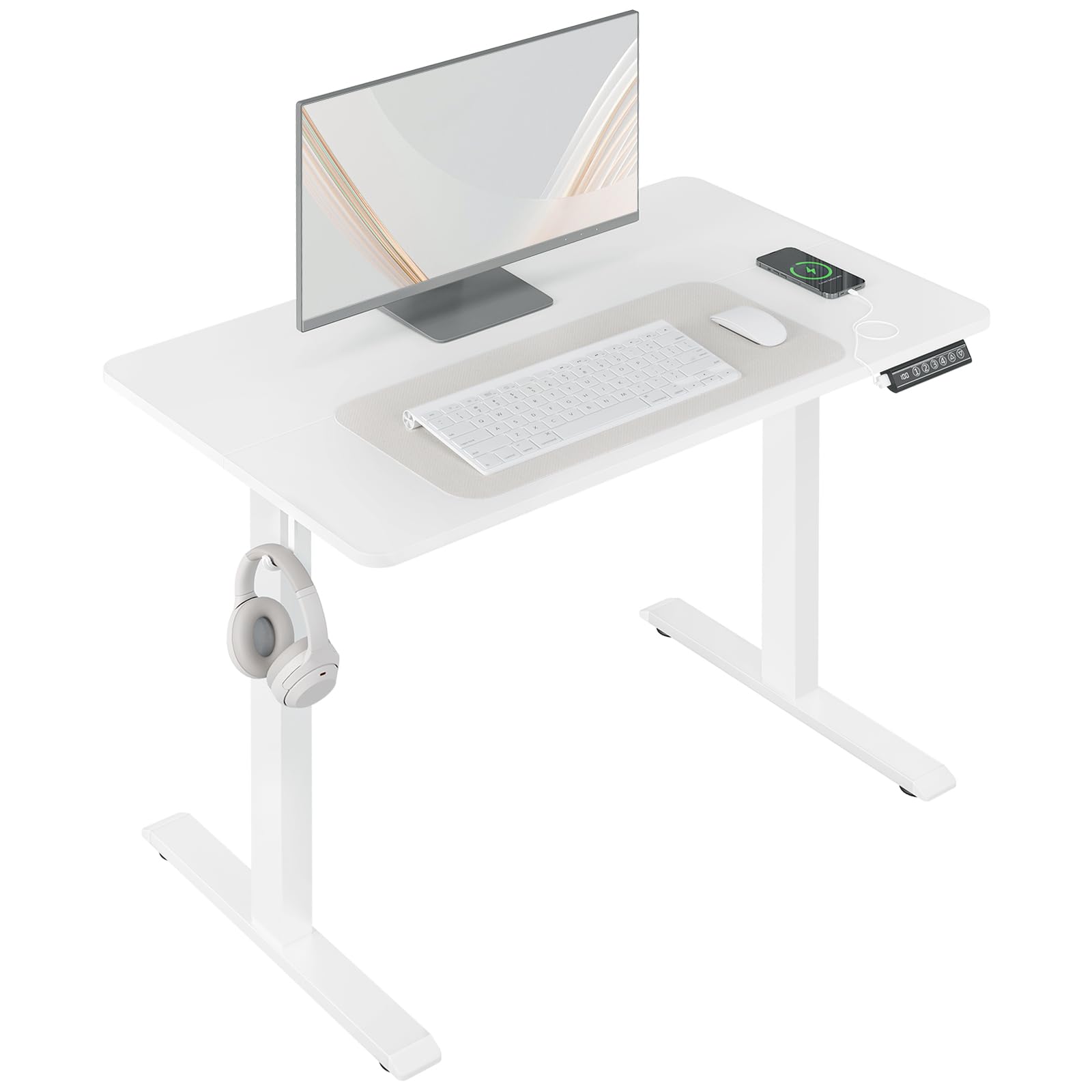 WOLTU 100x60cm Escritorio Elevable Eléctrico, Mesa Escritorio Elevable en Altura con Puertos de Carga USB, 4 Función de Memoria y Proteccion Anticolision, Blanco, TS194ws01
