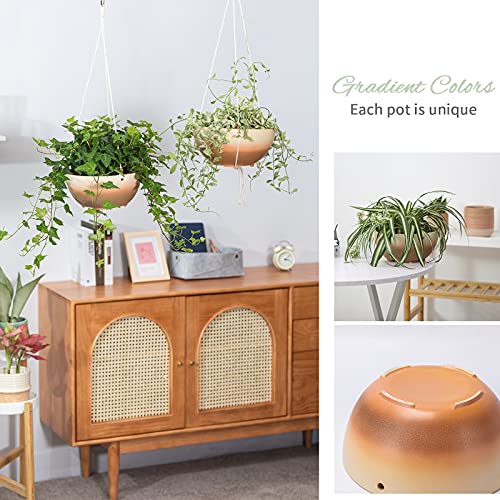 Tamaykim 10 Inch + 9 Inch Ceramic Hanging Planters Set With Lenght Adustiable Ceiling Hanger, Gradient Colors Hanging Flower Plant Pots With Hooks, For Indoor And Outdoor Garden Plants, Set Of 2 #TOP2