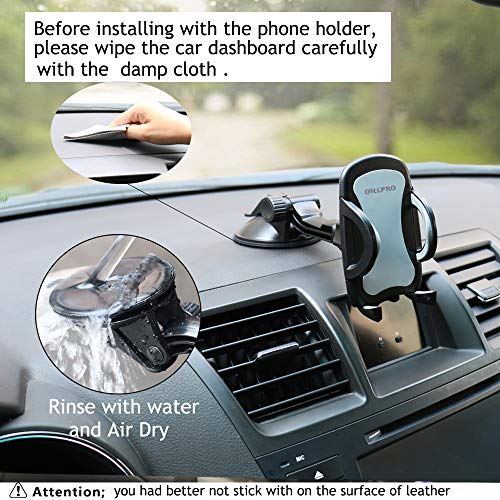 Car Phone Mount,OHLPRO Cell Phone Holder Car Dash Windshield Dashboard Universal 360°Adjustable Rotating for iPhone Samsung Sony Google All 4"- 6.4" Smartphones (Silver)