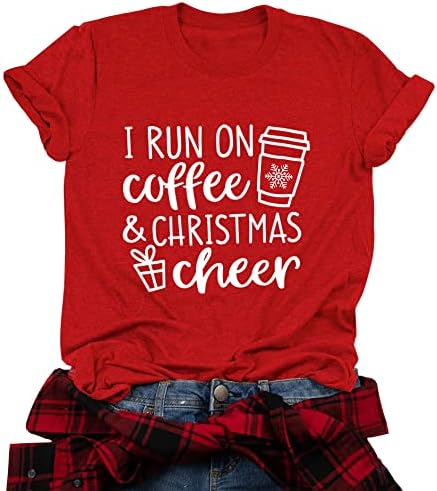 Women Christmas T-Shirt I Run On Coffee 