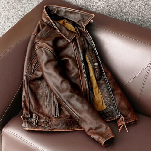 Zulin Men Brown Vintage Leather Jacket - Tan Distressed Motorcycle Leather Jacket - Cafe Racer Leather Jacket4