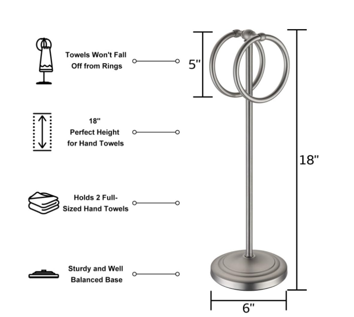 Toallero de Baño Independiente, Toallero de Doble Aro, Toallero de Encimera para Baño/A-Black/14 * 43Cm