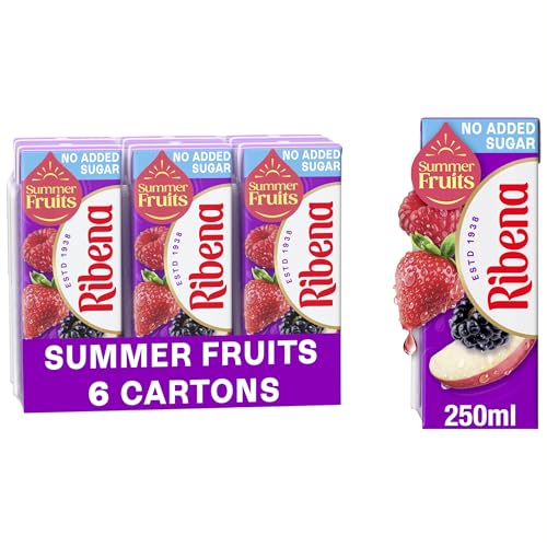 Ribena Summer Fruits No Added Sugar Cartons - Multipack 6x 250ml | Real Fruit | Rich In Vitamin C | No Artificial Colours or Flavours | Ready to Drink