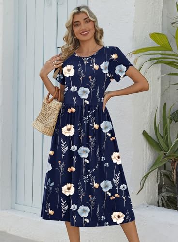 Image of Zeagoo Womens Summer Dresses Casual Aline Midi Dress Short Sleeve Floral Tshirt Dress Flowy Beach Sundresses with Pockets
