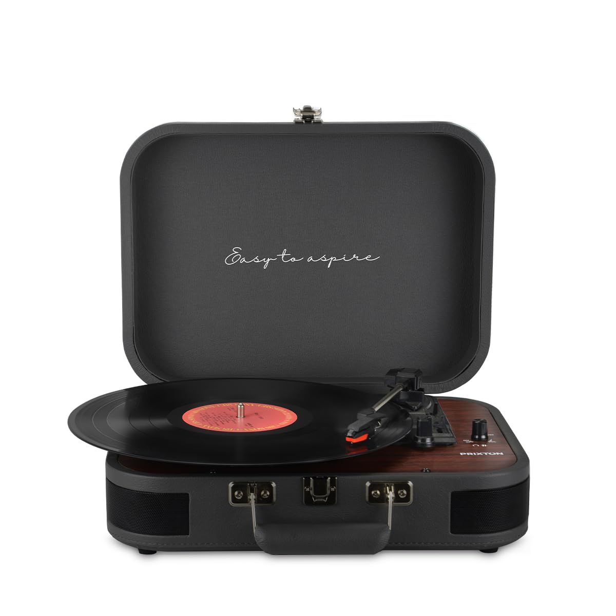 Prixton VC600 Tourne-Disque Vinyle Vintage, Lecteur de Musique Bluetooth et USB, 2 Haut-parleurs intégrés Motif Valise (Gris foncé)