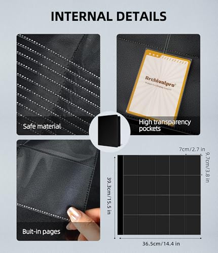 Image of Premium 20 Pocket Card Binder, Holds 1280 Cards for MTG TCG Sports Game Cards(Black,20 Pocket) | XL side-loading binder with zipper. No-ring design holds 1280 cards in clear pockets.