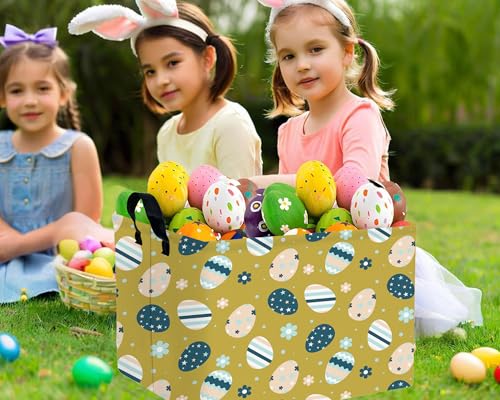 Image of Large Rectangular Easter Baskets Empty Waterproof Boy Toy Box Foldable Kid's Gifts Storage Bin Spring Room Decor(Retro Floral Egg)