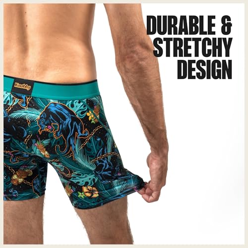 Knobby Underwear Mens Boxer Brief | Wild Panther Jungle Tiki Green Blue | Comfortable Unique Design Pattern - 3X-Large4