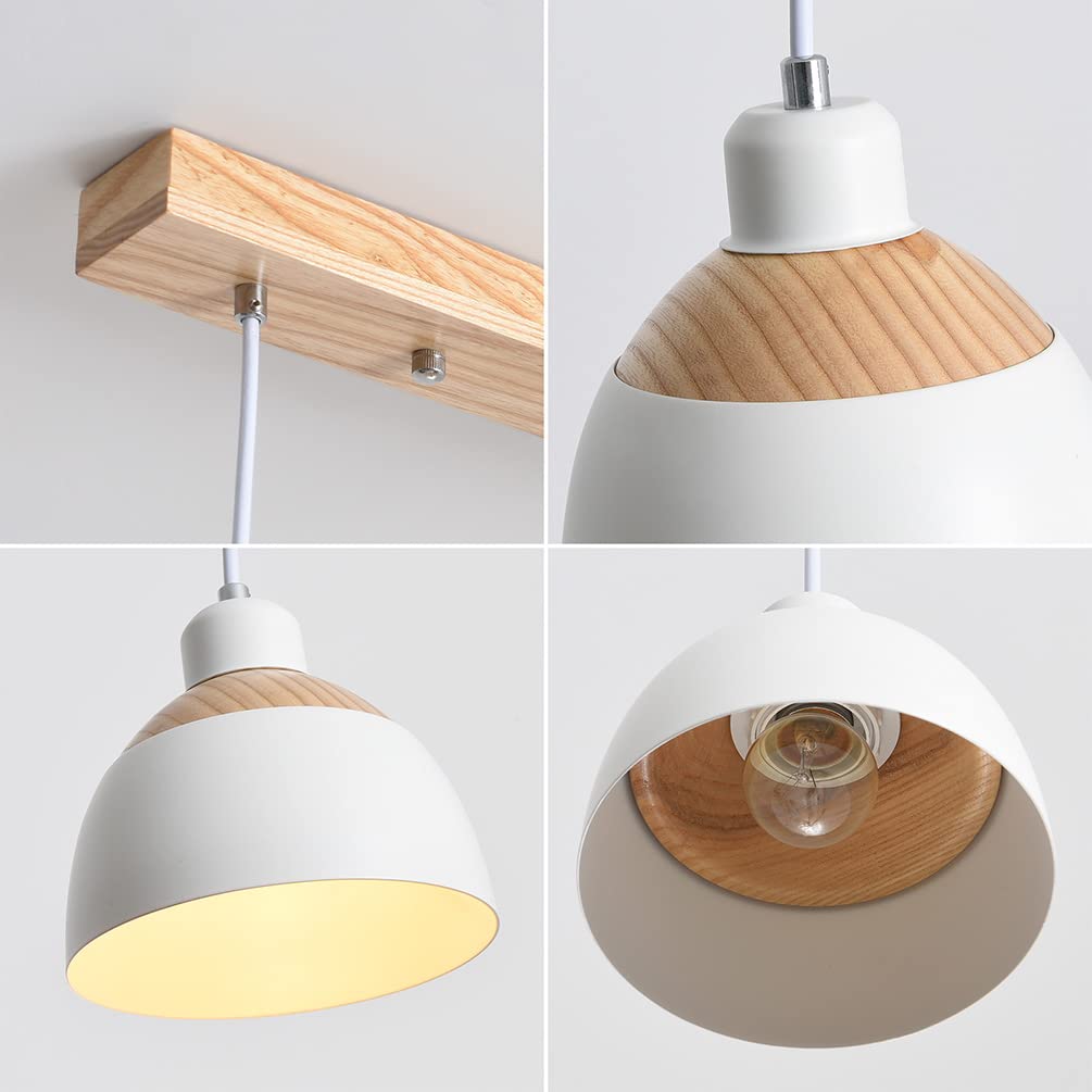 Retro Holz Hängeleuchte 3-Flammig Esstischlampe Weiß Metall Pendelleuchte Industrie Höhenverstellbar Hängelampe für Esszimmer Küche Cafe Theke Innen Büro Pendellampe,E27