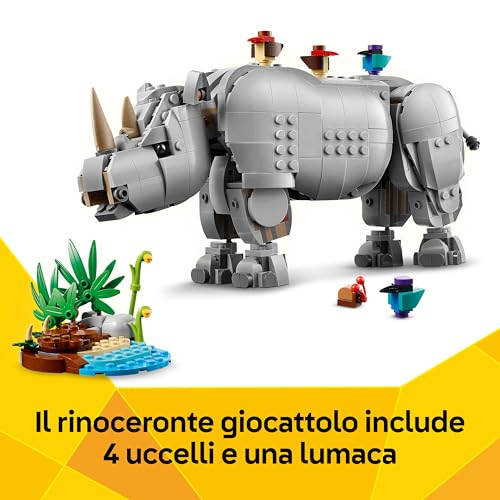 Creator 3 in 1 Animali Selvatici: Maestoso Rinoceronte con Uccelli Giocattolo - Set con Animale Trasformabile in Ippopotamo o Tricheco - Regalo Creativo per Bambine e Bambini da 9 Anni - 31171 - Lego - Immagine 6