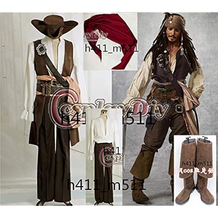 Amazon ジャック スパロウ パイレーツ オブ カリビアン コスプレ衣装 帽 ブーツ靴風 全セット コスチューム 変身 仮装 ステージ服 舞台 ハロウィン クリスマス コスプレ 仮装 通販