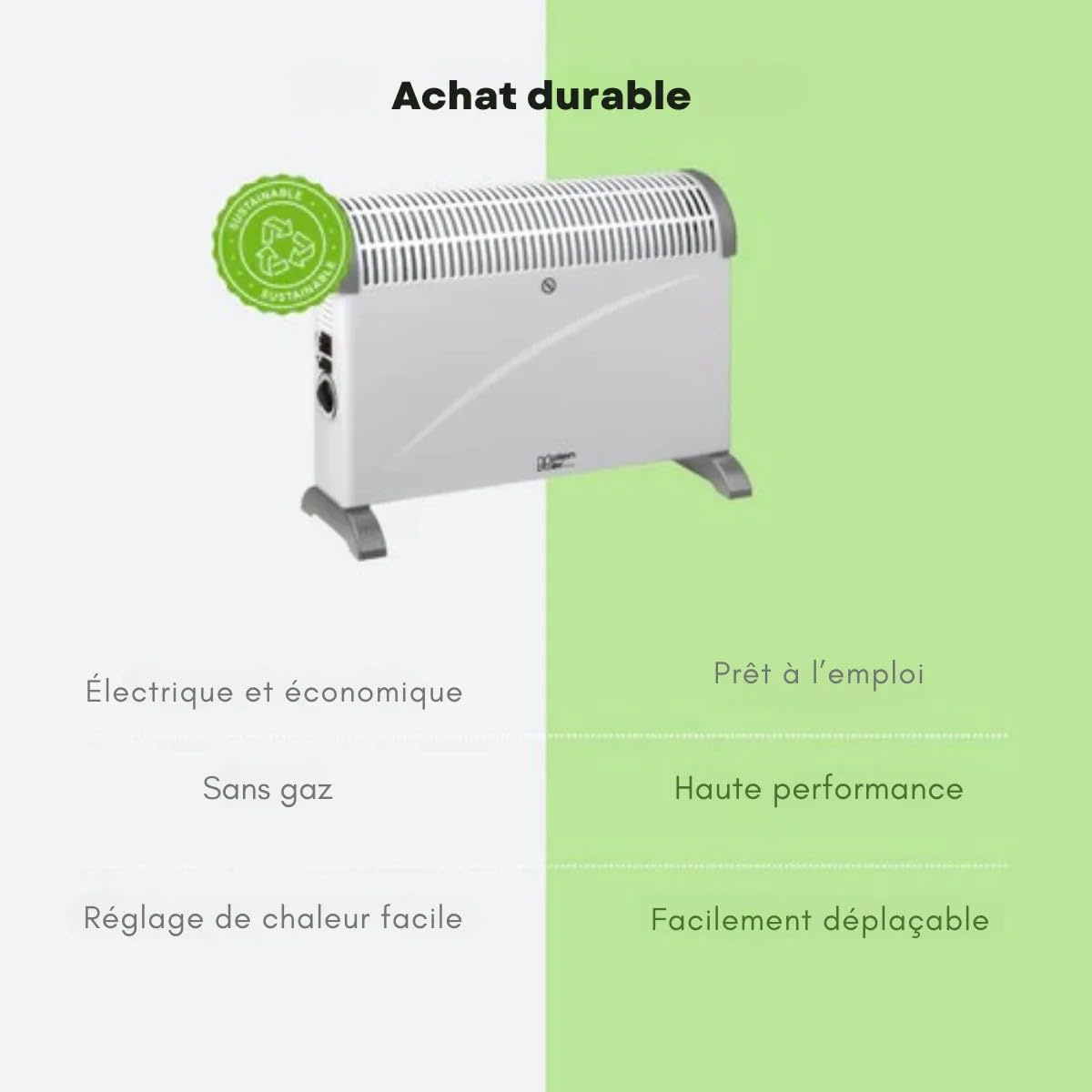 K Kemper Group Termoconvettore Elettrico Turbo TCT-2000 da Terra con 3 Livelli di Potenza Regolabile per Riscaldamento casa