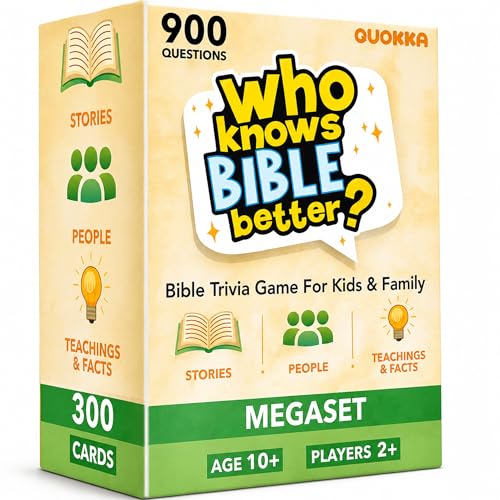 Quokka Who Knows Bible Better Bible Trivia Card Game Set with 300 Cards and 900 Faith-Based Questions for Family Nights Sunday School and Homeschool