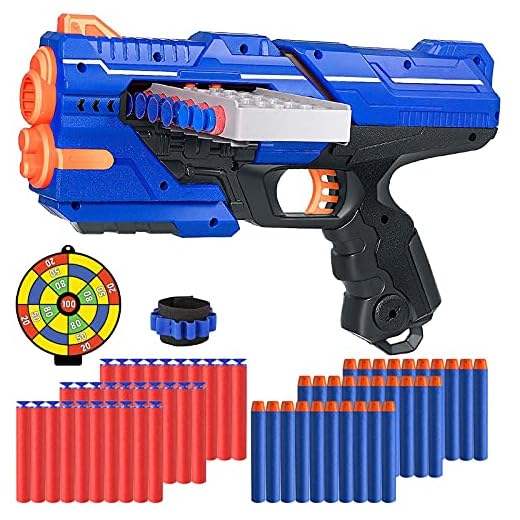 Pistola de Dardos para Flechas Nerf, Pistola de Juguete con Clips de 12 Balas + 60 Dardos de Espuma, Juego de Disparos Infantiles, Juguete de Armas Niño, Regalos de Cumpleaños Niños de 6 a 12 Años