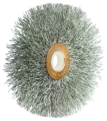Image of Weiler 16963 3 inch Crimped Wire Wheel, .0118 inchStainless Steel Fill, 1 /2 inch-3 /8 inchArbor Hole, Made in the USA