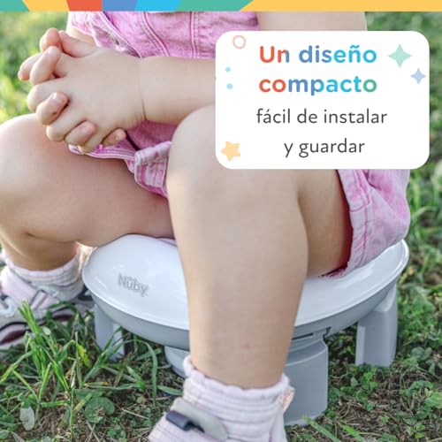 Nuby - Inodoro Portatil 2 en 1 Para Viaje - Adaptador WC Niños y Orinal Bebe - WC Portatil con Bolsas Desechables y Protección Antisalpicaduras - Baño Bebe Ligero y Compacto - 18+ meses - imagen 7
