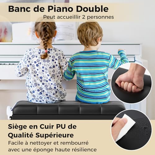 COSTWAY Tabouret Piano Réglable en Hauteur 48-58 cm, Banquette Piano avec Rangement, Siege Piano Double en Bois, Coussin Rembourré Imperméable, Banc de Piano, Charge Max. 200 kg, Noir - Les Beatles, Paul McCartney, John Lennon, RIngo Starr, George Harrison COSTWAY Tabouret Piano Réglable en Hauteur 48-58 cm, Banquette Piano avec Rangement, Siege Piano Double en Bois, Coussin Rembourré Imperméable, Banc de Piano, Charge Max. 200 kg, Noir – Image 7