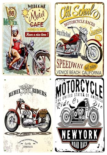 4x Póster de DiiliHiiri Letreros Chapas Decoración Vintage Motos —30x20cm— | Carteles Antiguos para Aficionados | Placas Decorativas para Moteros (2635-224-281-301-305)
