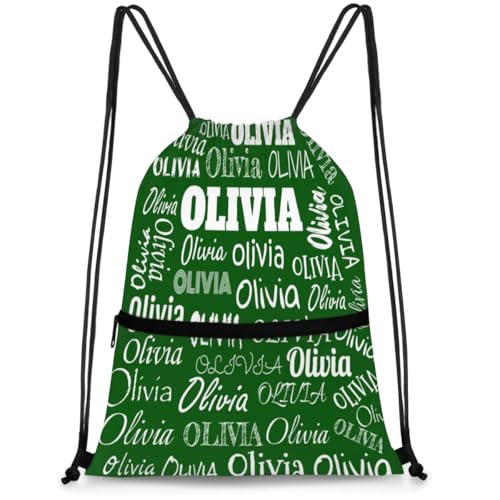 Custom Drawstring Bag with Name, Personalized Strap Pack Casual String Bag Backpack, Solid Dark Green - Main Image