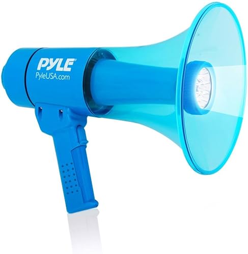 Pyle (azul) 40W compacto, portátil, impermeable, megáfono con linterna, altavoz PA recargable, volumen ajustable, sirena de alarma fuerte, diseño
