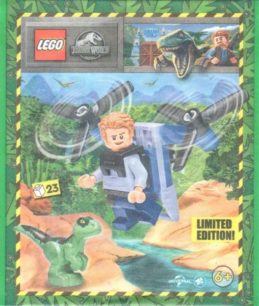 LEGO Jurassic World Owen With Jet Pack and Raptor Paper Bag Foil Pack Set 122328 (Bagged), Multicoloured, small