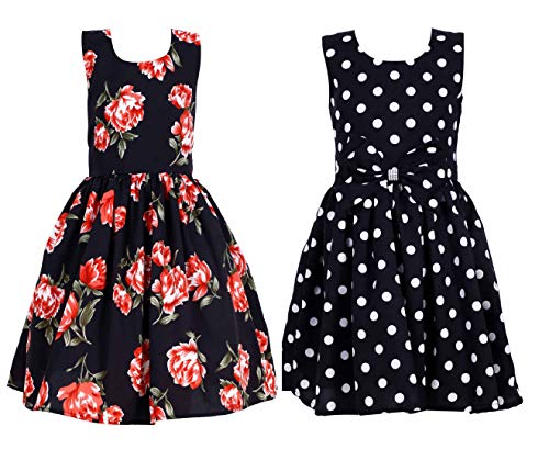 Image of Casual Frock for Baby Girls,Blue Printed and Olive Printed,Pack of 2