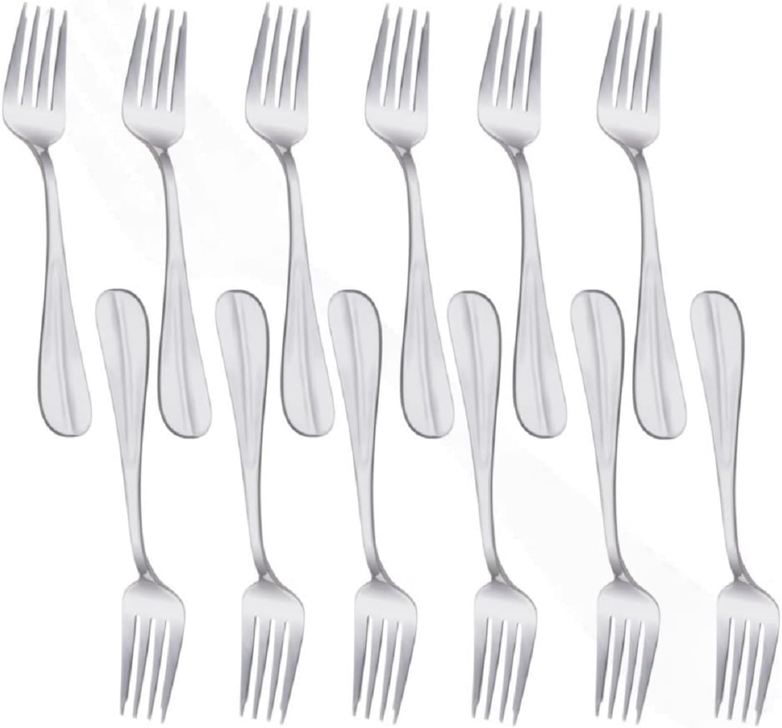 TrueCraftware- Diamond Stainless Steel Salad Fork Set of 12- Stainless Steel Flatware Silverware Cutlery Kitchen Tableware Set for Home Restaurant Flatware Forks Silverware Salad Fork Cake Dessert