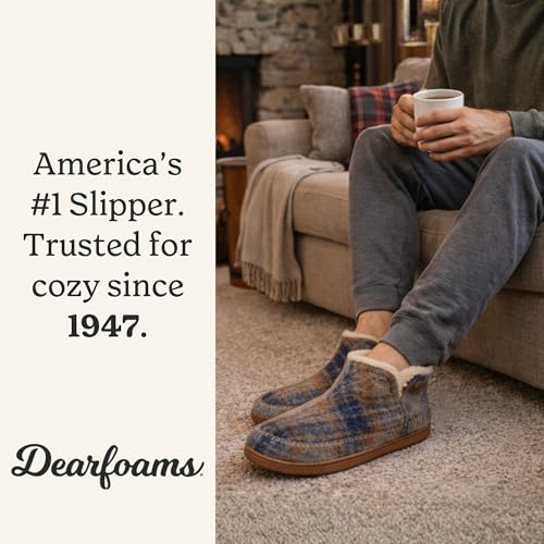 Image of Dearfoams Men's Memory Foam Indoor House Slippers Brixen Ankle Boot House Shoes - Gifts for Men