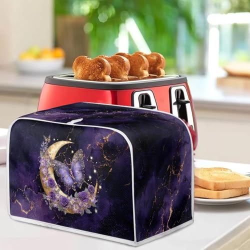 Image of Talayituse Butterfly Rose Moon Marble Print Toaster Cover 2 Slice Wide Slot, Lightweight Bread Maker Cover Dust Protection Washable Appliance Bag, S
