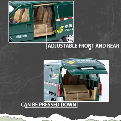 Image of 1:24 Scale Multicolor Wuling Postal Van Toy Car | Metal Pullback Diecast Truck with Openable Doors, Sound, Light Effects for Kids and Car Enthusiasts