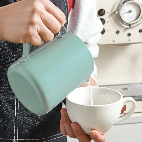 Milk Frothing Jug,Tianher Milk Jug Cup Stainless Steel Frothing Pitcher 350ml with Measurement and Latte Decorating Art Pen for Barista Making Coffee Cappuccino(Green) - Image 2