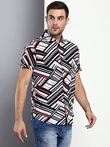 Image of Dennis Lingo Men's Abstract Print Slim Fit Rayon Casual Shirt with Spread Collar & Half Sleeves