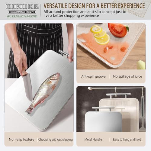 Titanium Chopping Board Double Sided Pure Titanium Cutting Boards for Kitchen, Pure Titanium & Wheat Straw PP Food Grade Metal Chopping Boards Easy to Clean - Image 4