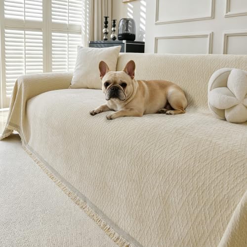 VOIR Couch Cover Washable for 2 Cushion Chenille Sofa Slipcover, Beige - image 1