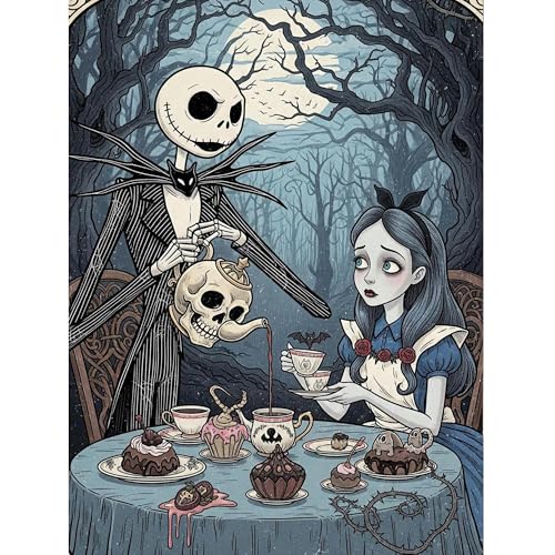 GQYCZZ Halloween DIY 5D Diamond Painting Kits for Adults Beginners Full Round Drill Kits Nightmare Before Christmas Mosaic Art for Adults Relax & Home Wall Decor Festival Gift with 12x16Inch