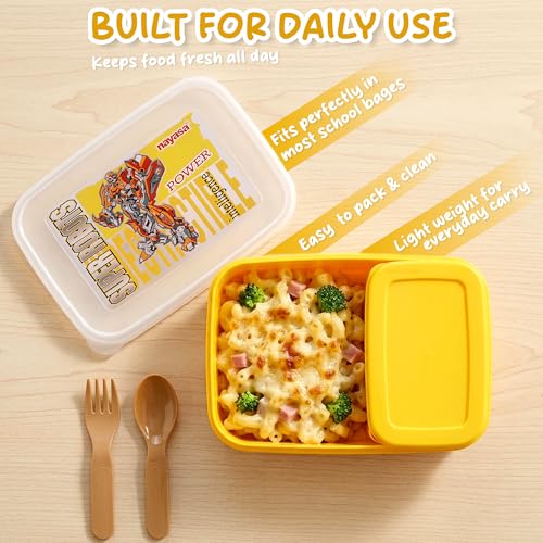 Image of Nayasa Ninja 2 Compartment BPA-Free Plastic Lunch Box for Kids Boys | Transformer Print | Leak Proof Push Lock | Yellow