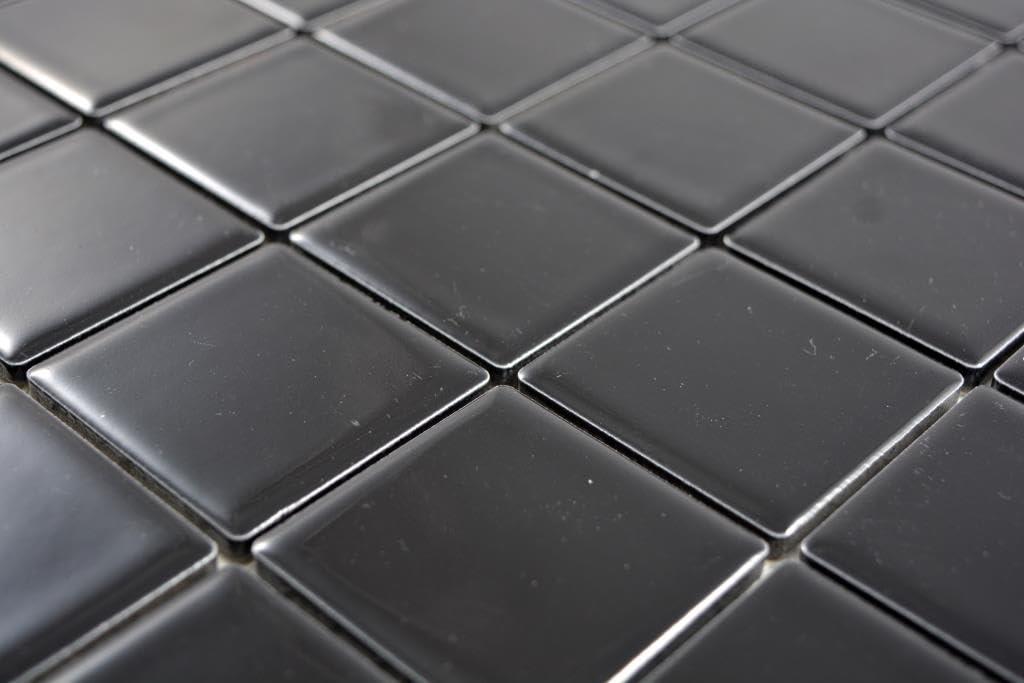 Lot de 10 feuilles de mosaïque carrée en céramique Noir brillant 48 x 48 x 6 mm Dimensions de la feuille : 300 x 300 mm