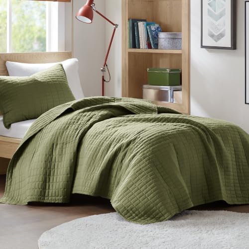 Image of Comfort Spaces Kienna Twin Quilt Bedding Set 2 Piece, 66"x 90" Olive Green