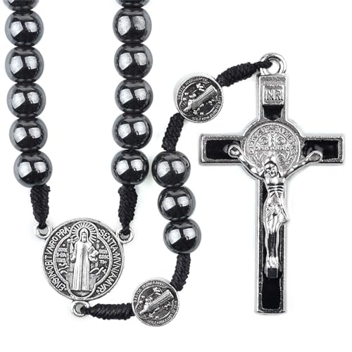 Men's Catholic Hematite Rosary 8MM Rosary Beads Ideal Mens Rosary for Prayers and Meditation