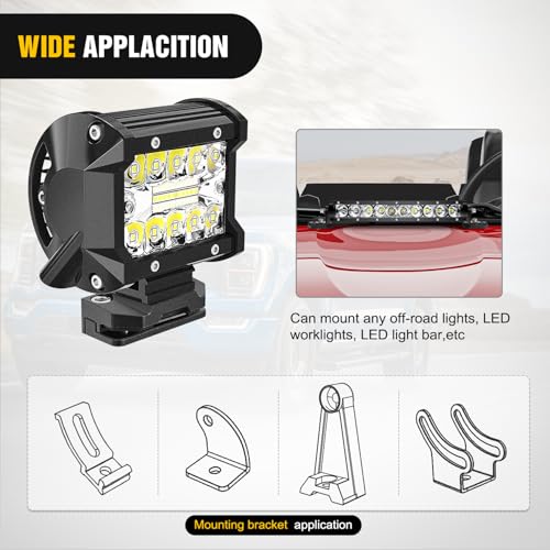 Image of Nilight LED Light Bar Mounting Bracket 2PCS Universal Adjustable Pillar Hood Work Lamp Mount Clamp Holder for Off-Road Truck SUV, Black