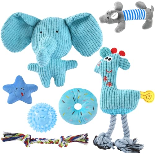 AMFUN 7 Stück Hundespielzeug Set für Kleine und Mittlere Hunde, Plüsch Mit Quietscher, Kauspielzeug für Welpen