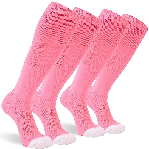 Sunew Pink Breast Cancer Soccer Socks Womens Girls Knee High Socks Moisture Wicking Cushion Breathable Snug Softball Hockey Rugby Volleyball Summer Youth Leagues L 2 Pairs